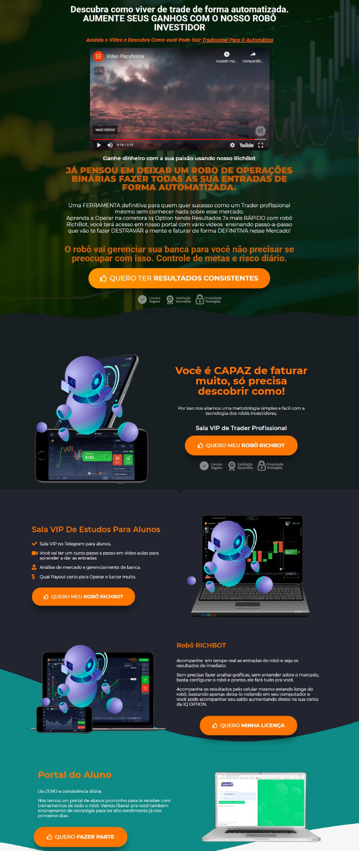 Página de vendas de robô