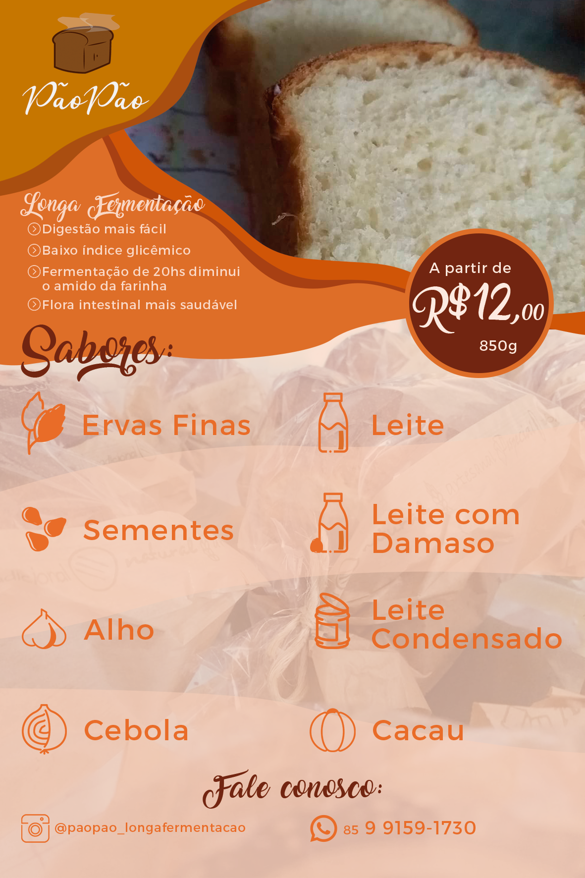 Panfleto de anúncio de pão artesanal