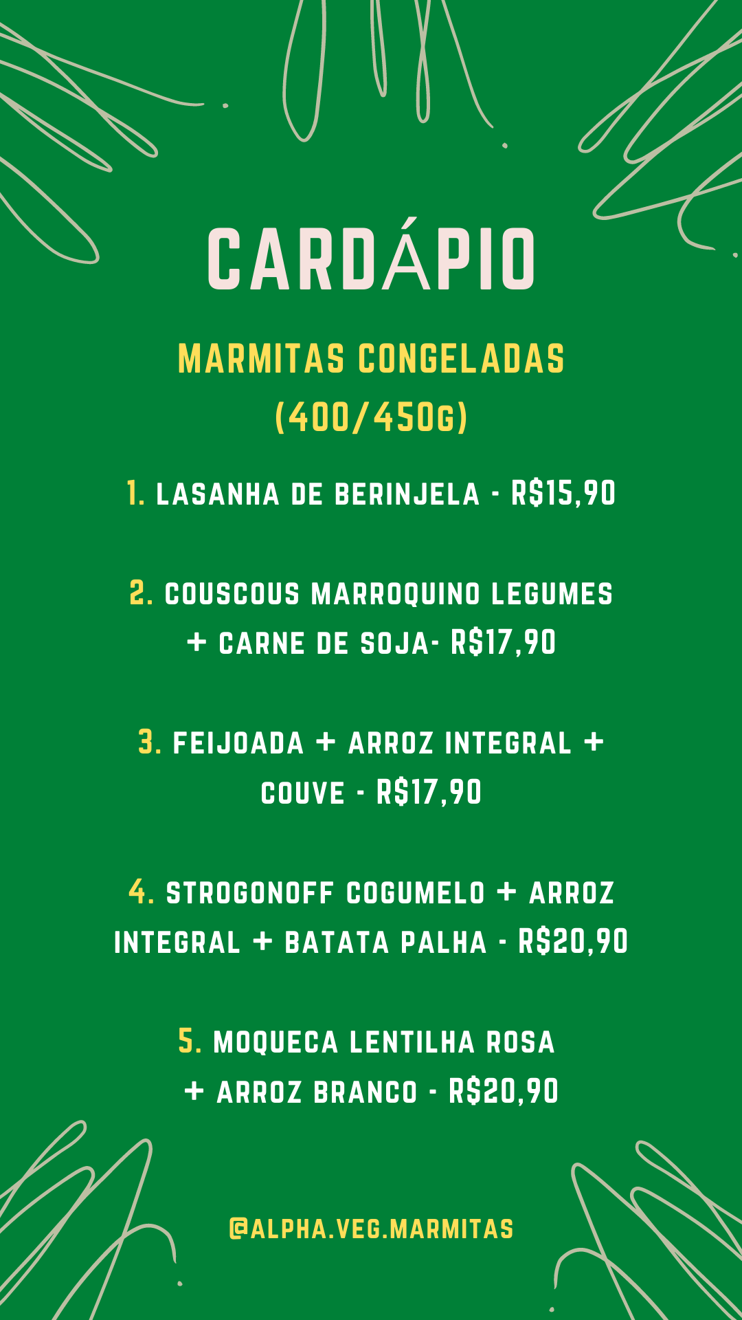 Cardápio de Marmitas