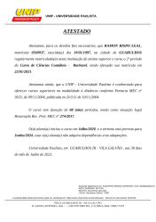 Comprovante de Matricula Universidade Paulista (UNIP)