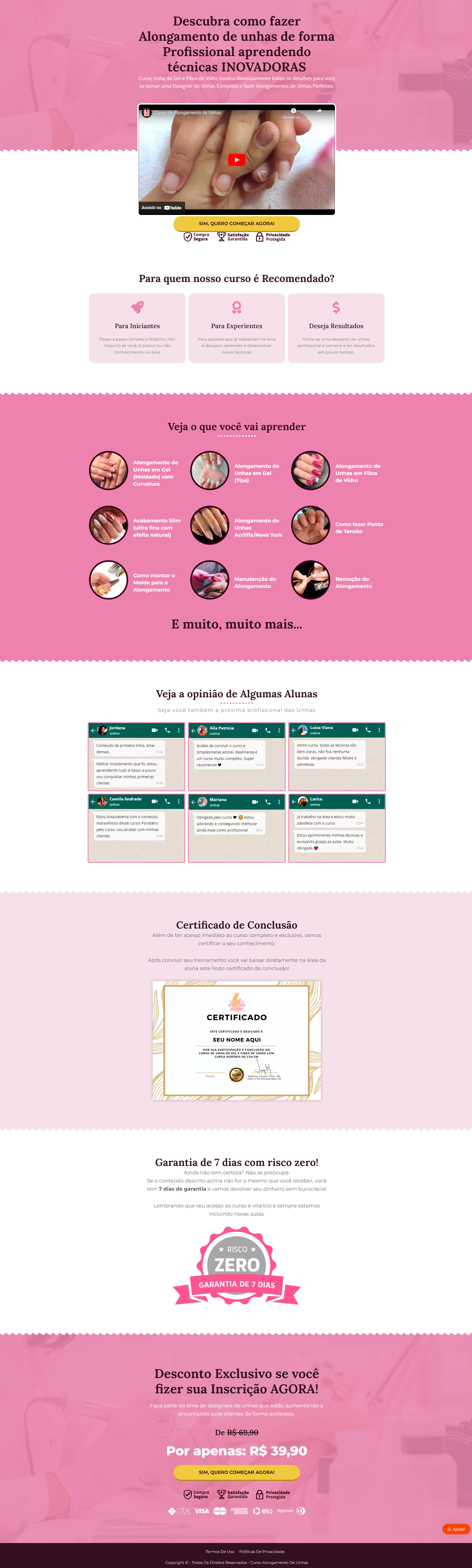 Desenvolvimento de uma landing page para um curso de manutenção de alongamentos de unhas