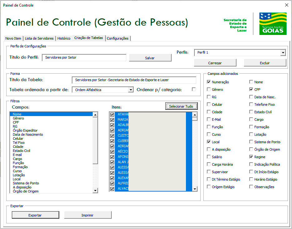 Tabela em Excel para Gerenciamento do RH