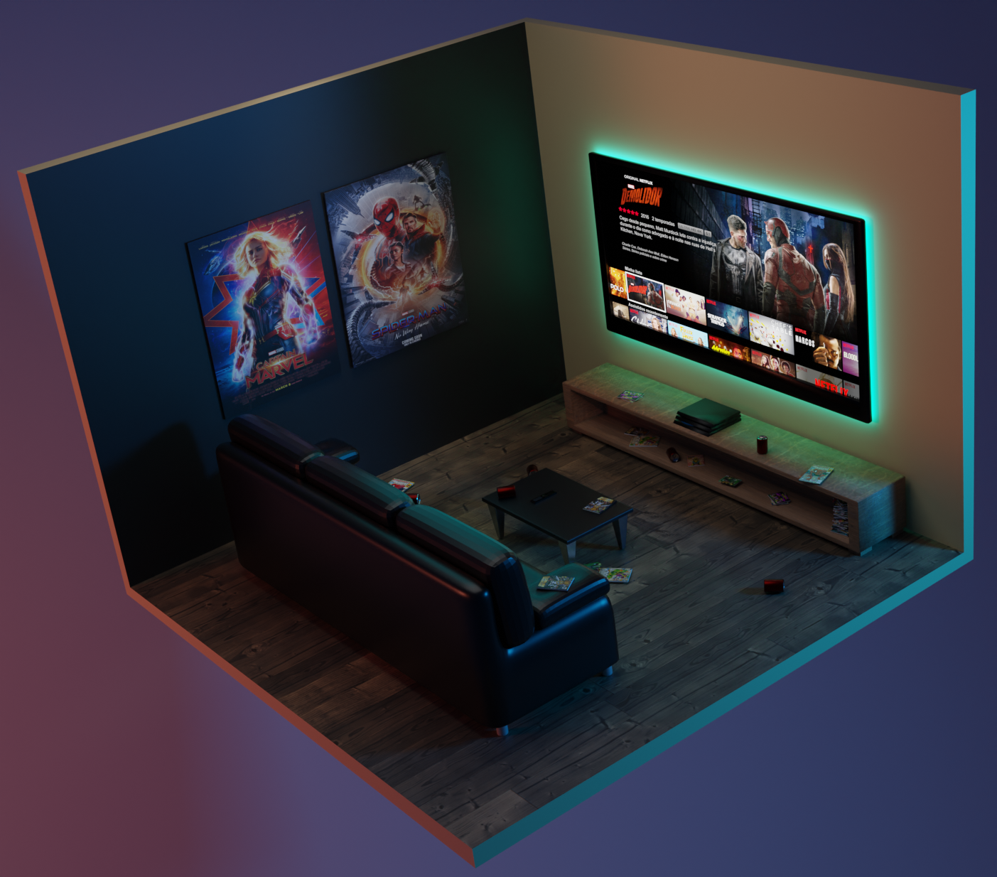 Modelagem 3D de quarto Gamer