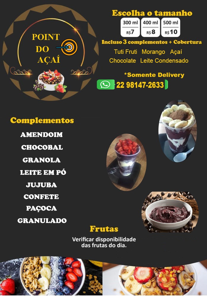 frente cardapio point do açai