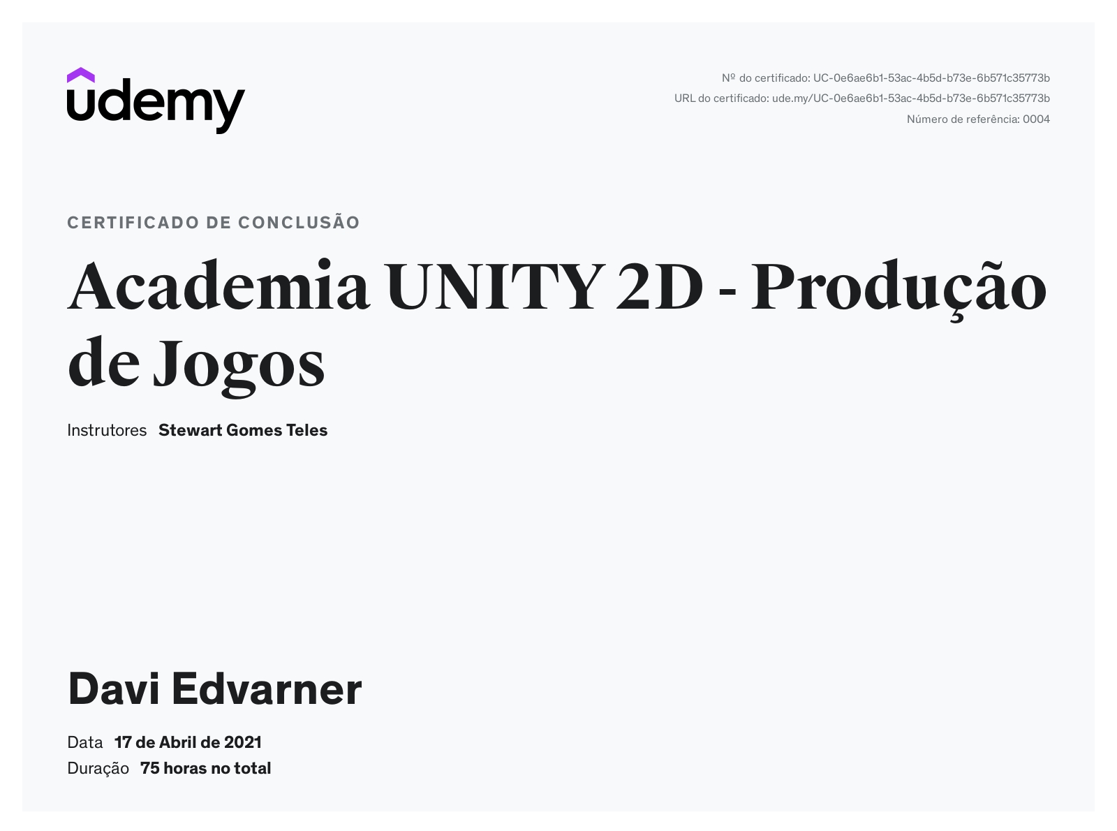 Certificado De Curso Unity