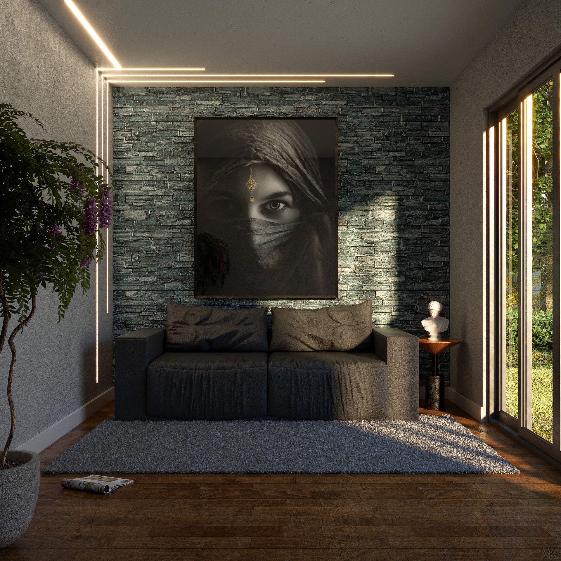 Estar Íntimo integrado a natureza (Render 3D)