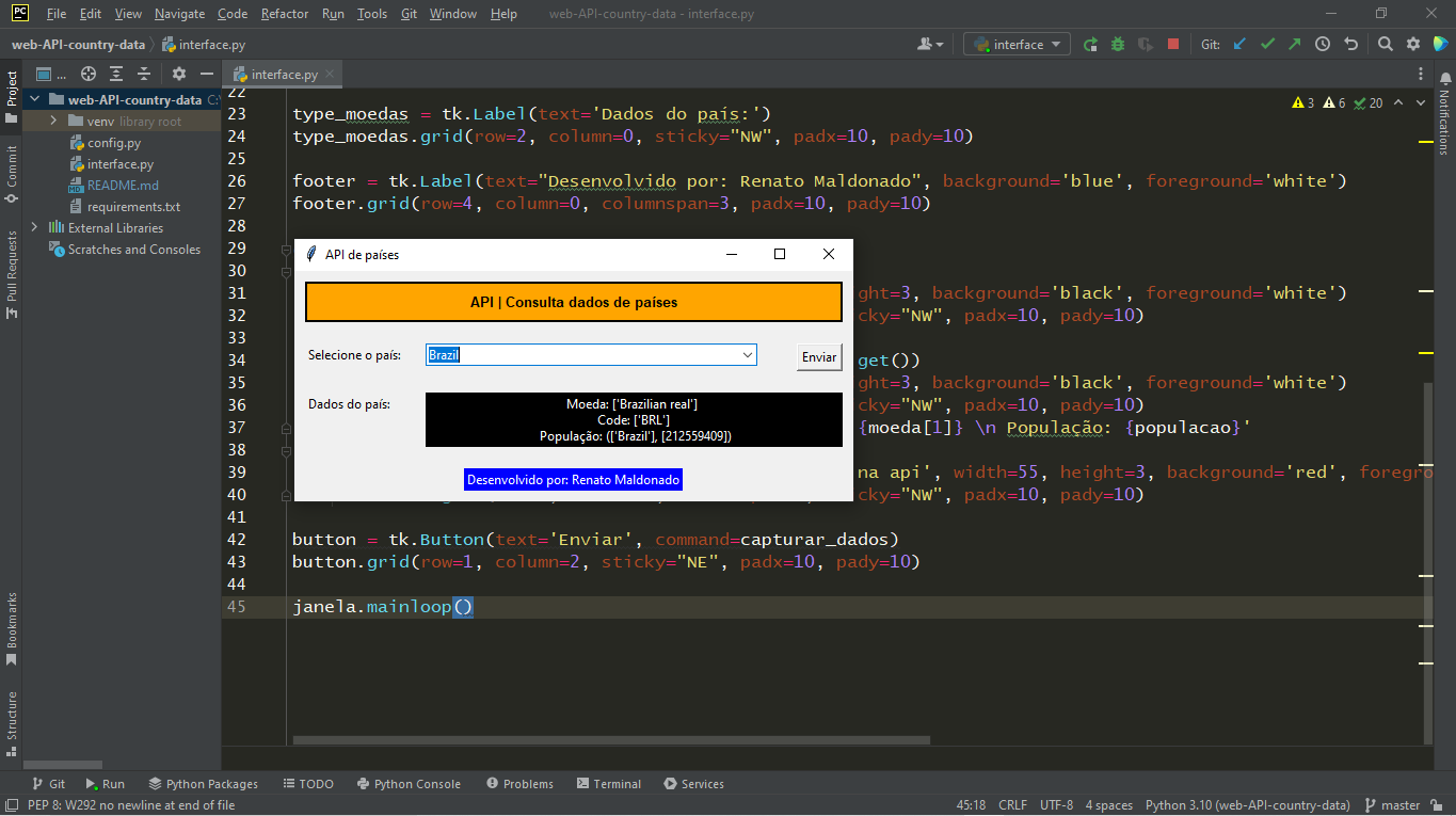API web para dados de países