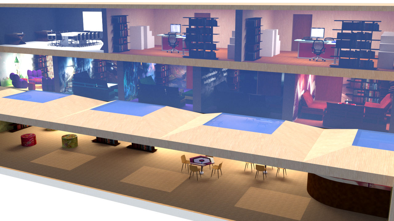 Modelo 3D de Biblioteca-Café para apresentação de TCC de ADM