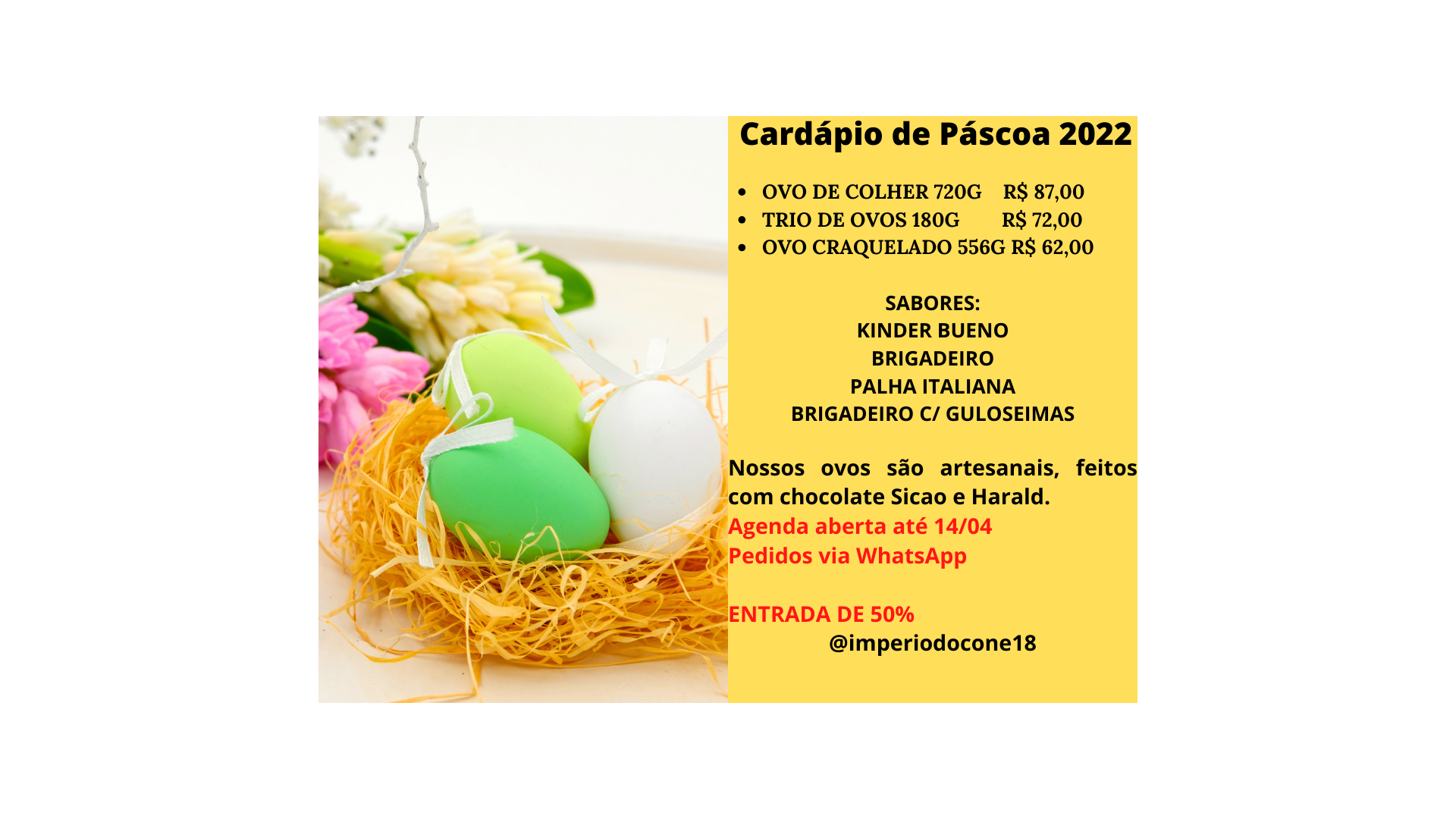 Cardápio postagem Instagram