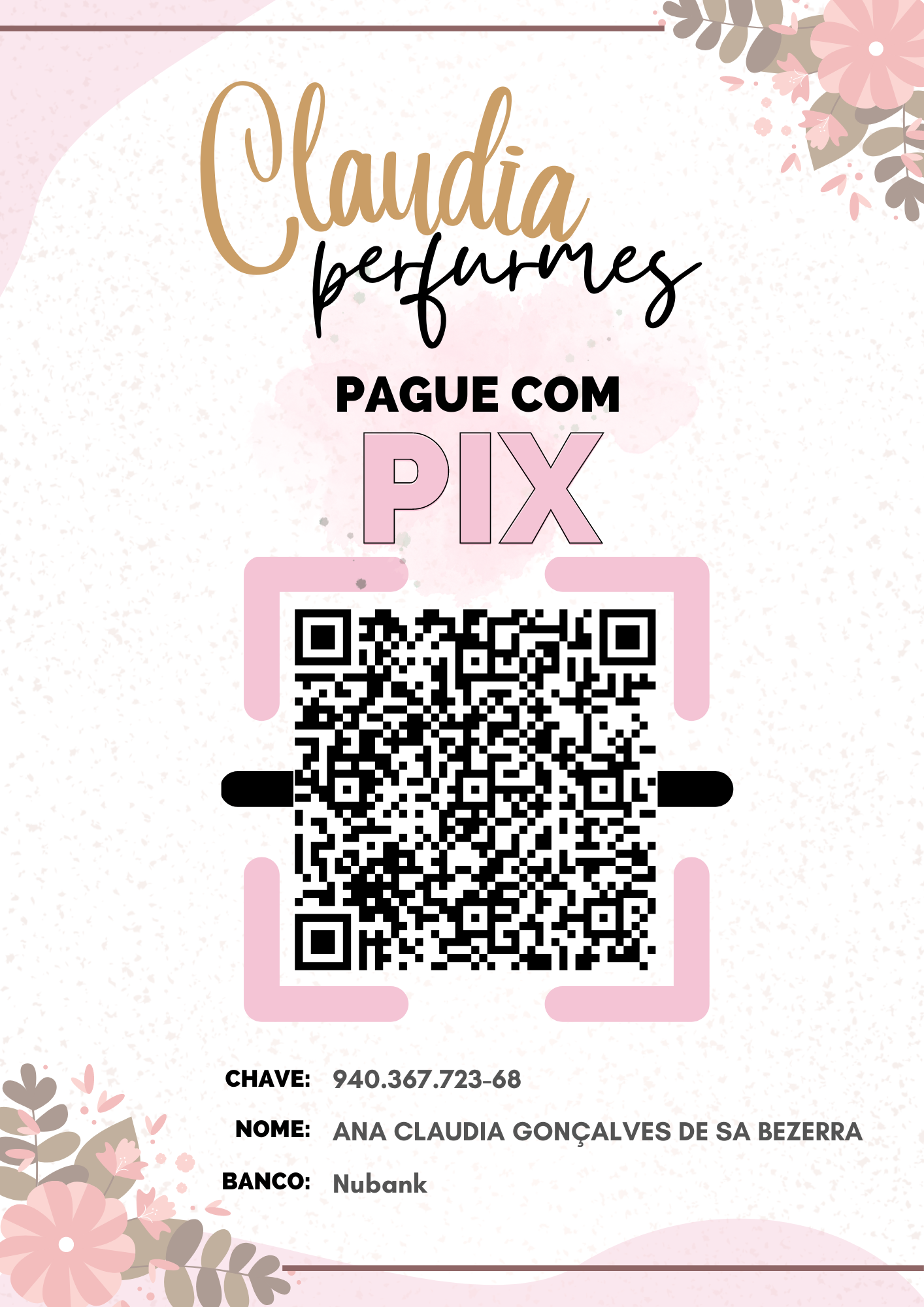Quadro de pix para cliente