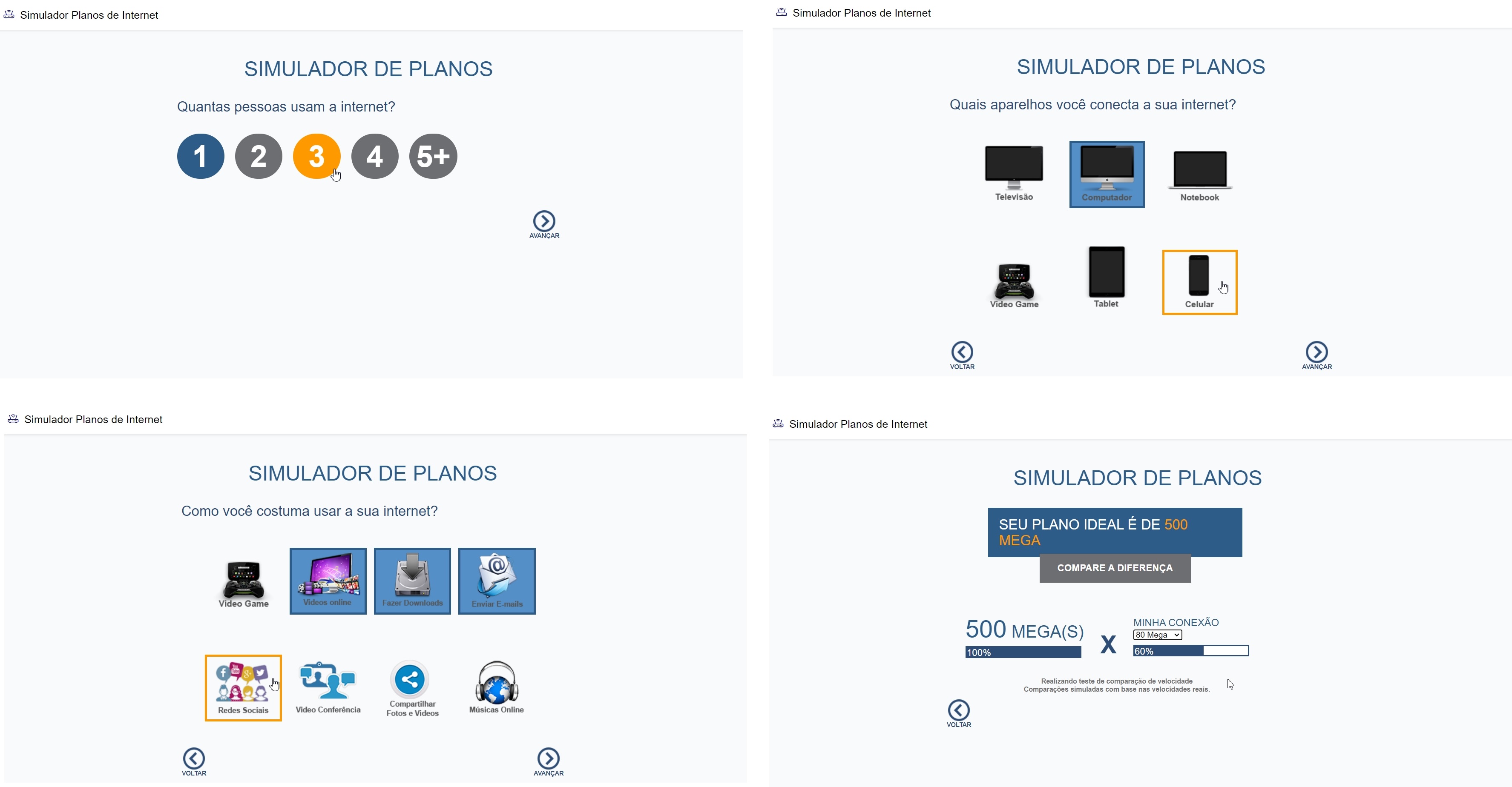 Simulador Planos de Internet