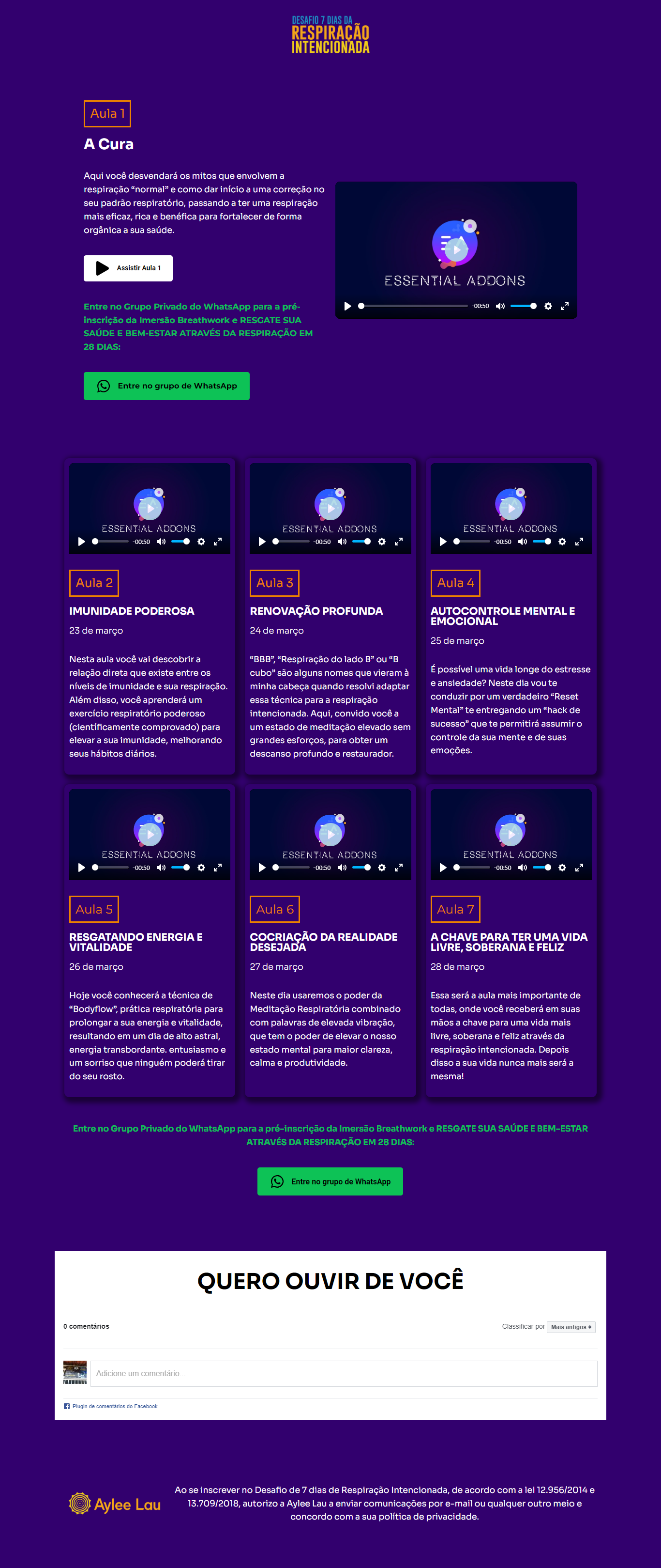 Página de Blog de Lançamento do desafio 7 dias de respiração intencionada da Aylee Lau