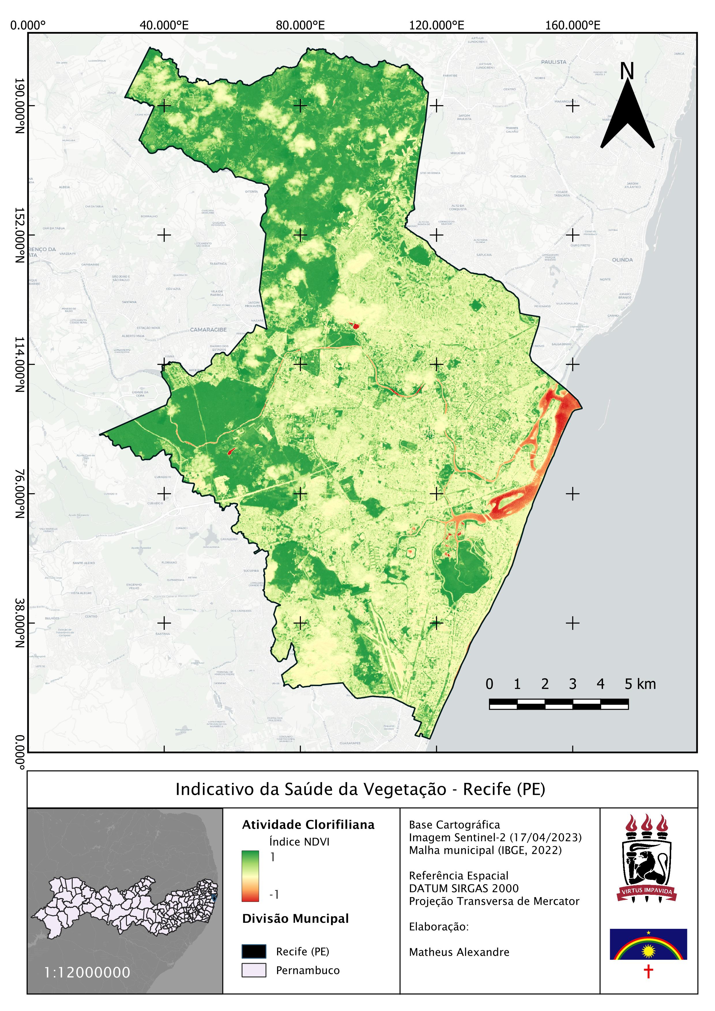 Mapa da saúde da vegetação de Recife-PE