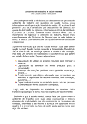 Ambiente de trabalho X Saúde mental