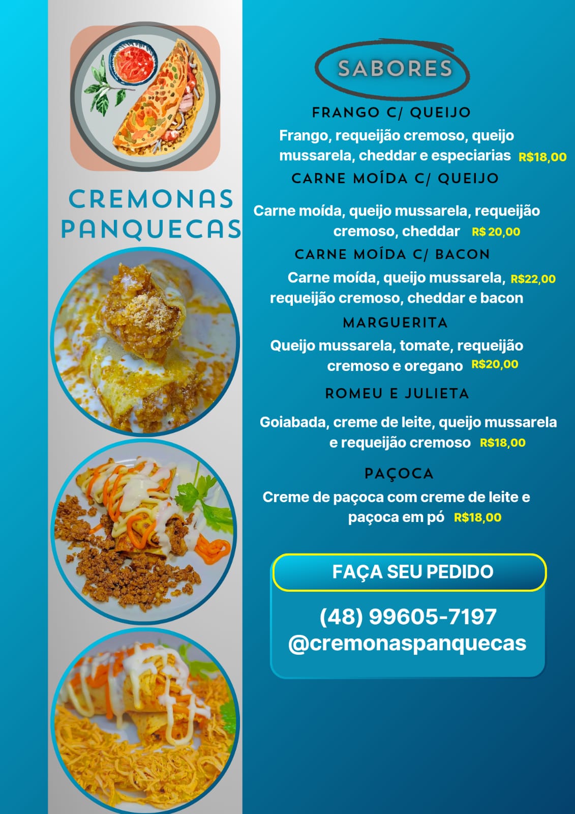 Cardápio feito para postagem do meu restaurante