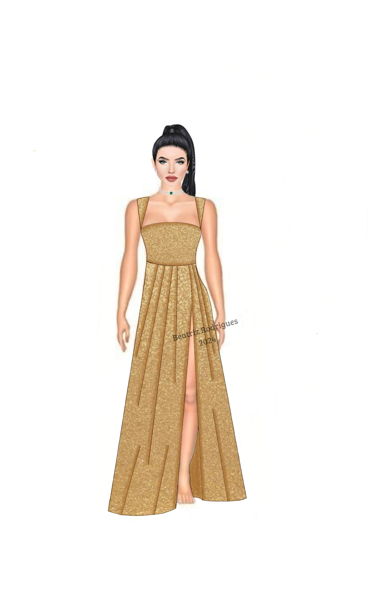 Croqui de moda - vestido de festa