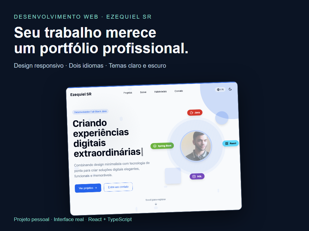 Portfólio responsivo com dois idiomas e temas