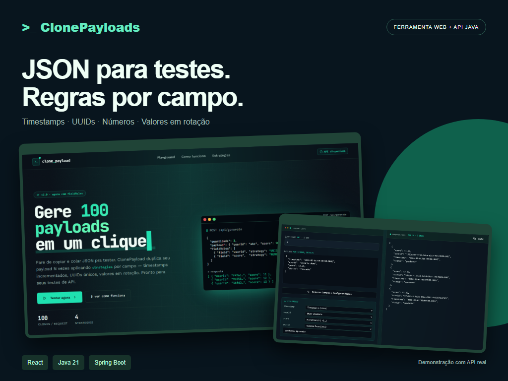 ClonePayloads — Gerador de dados JSON para testes