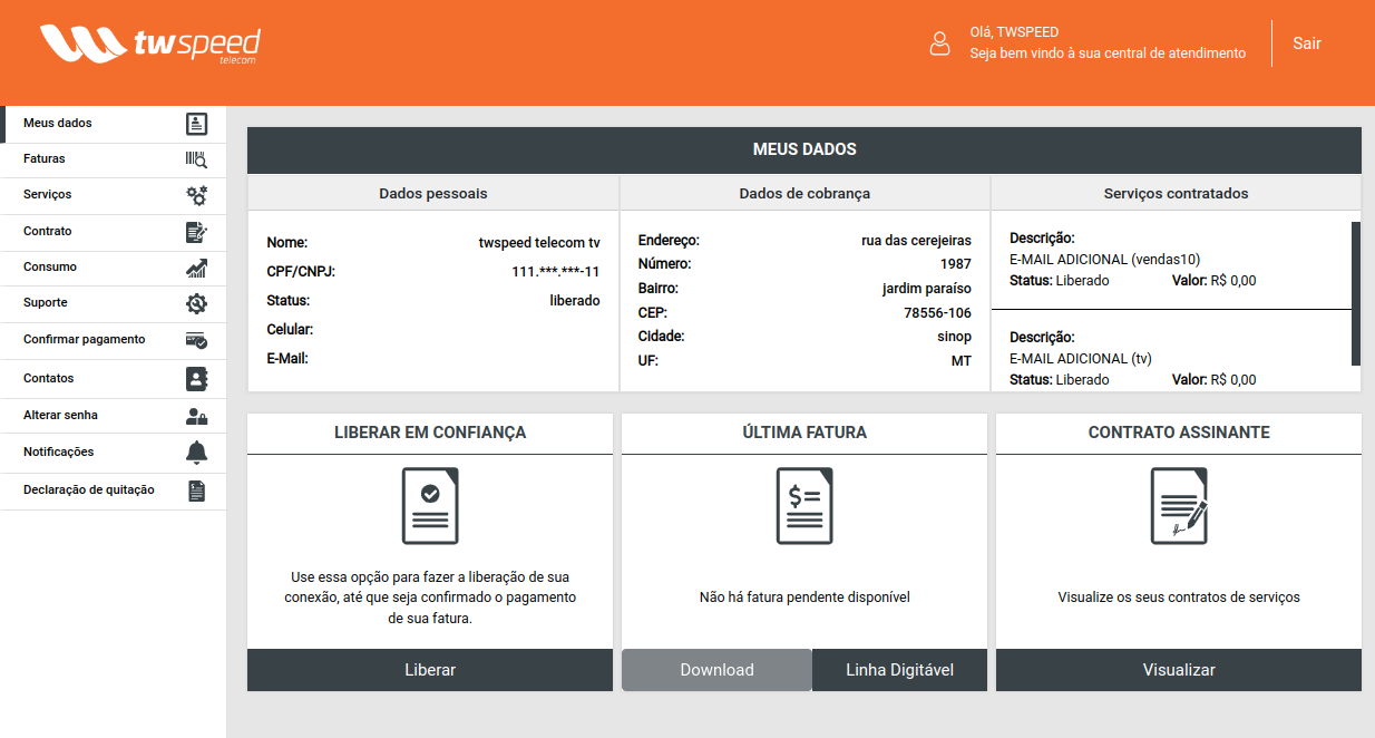 Central de atendimentos para provedores de internet