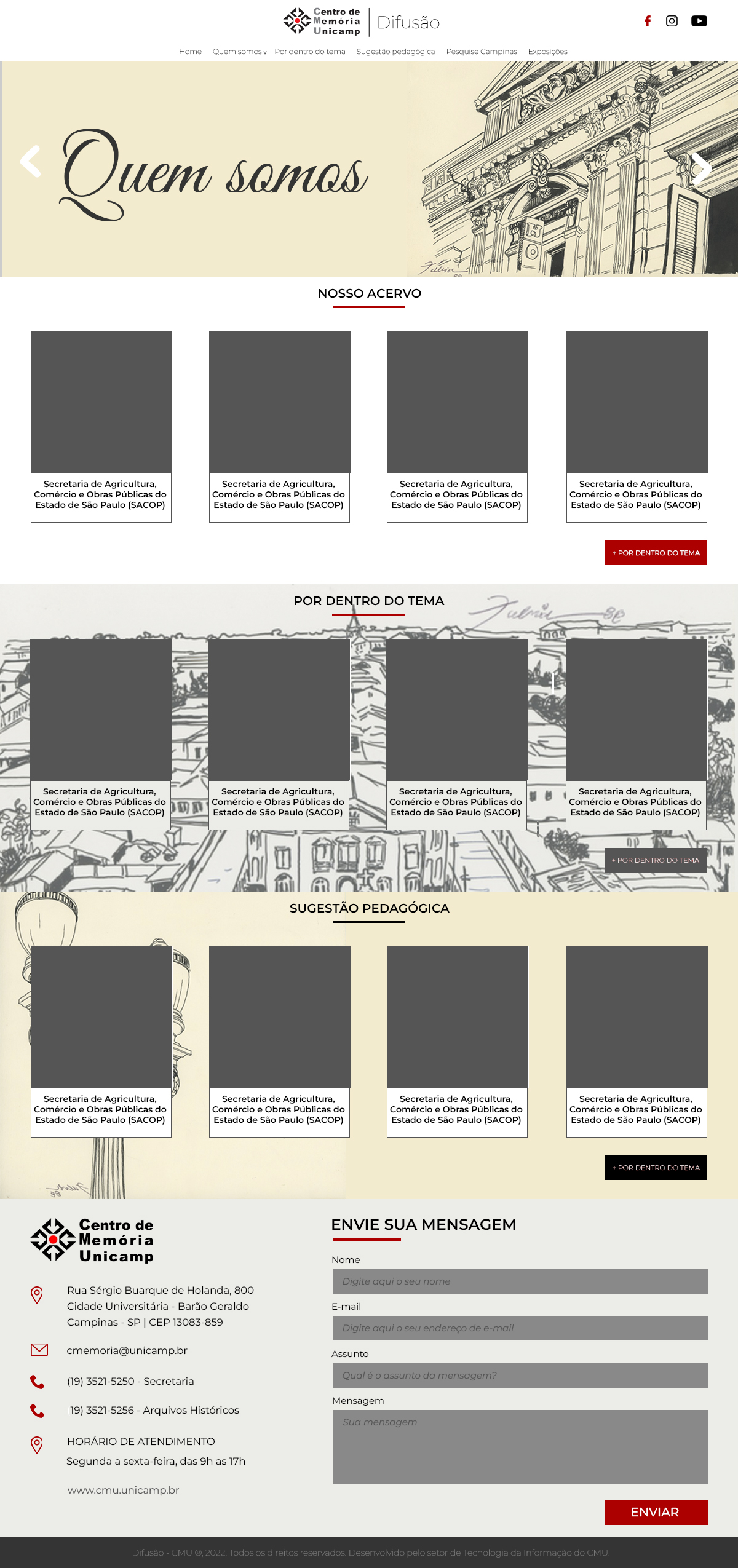 Layout Site da Difusão - Centro de Memória Unicamp