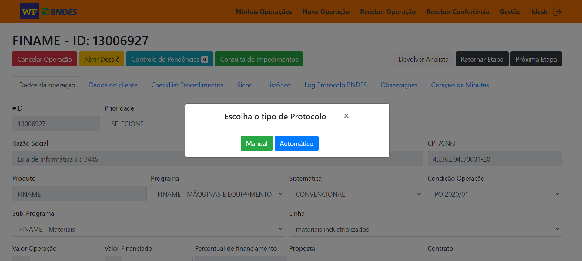 Protocolo automático de Operações