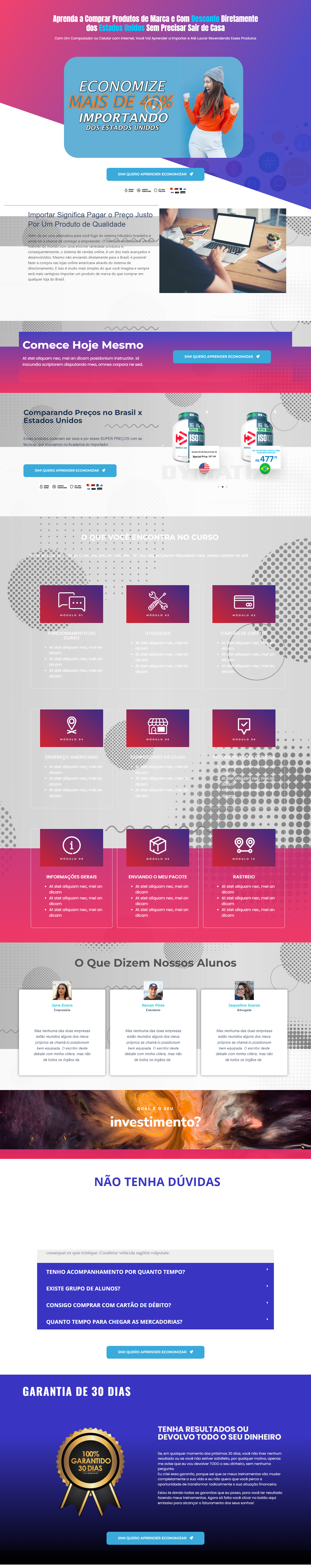 Landing page para infoproduto de importação