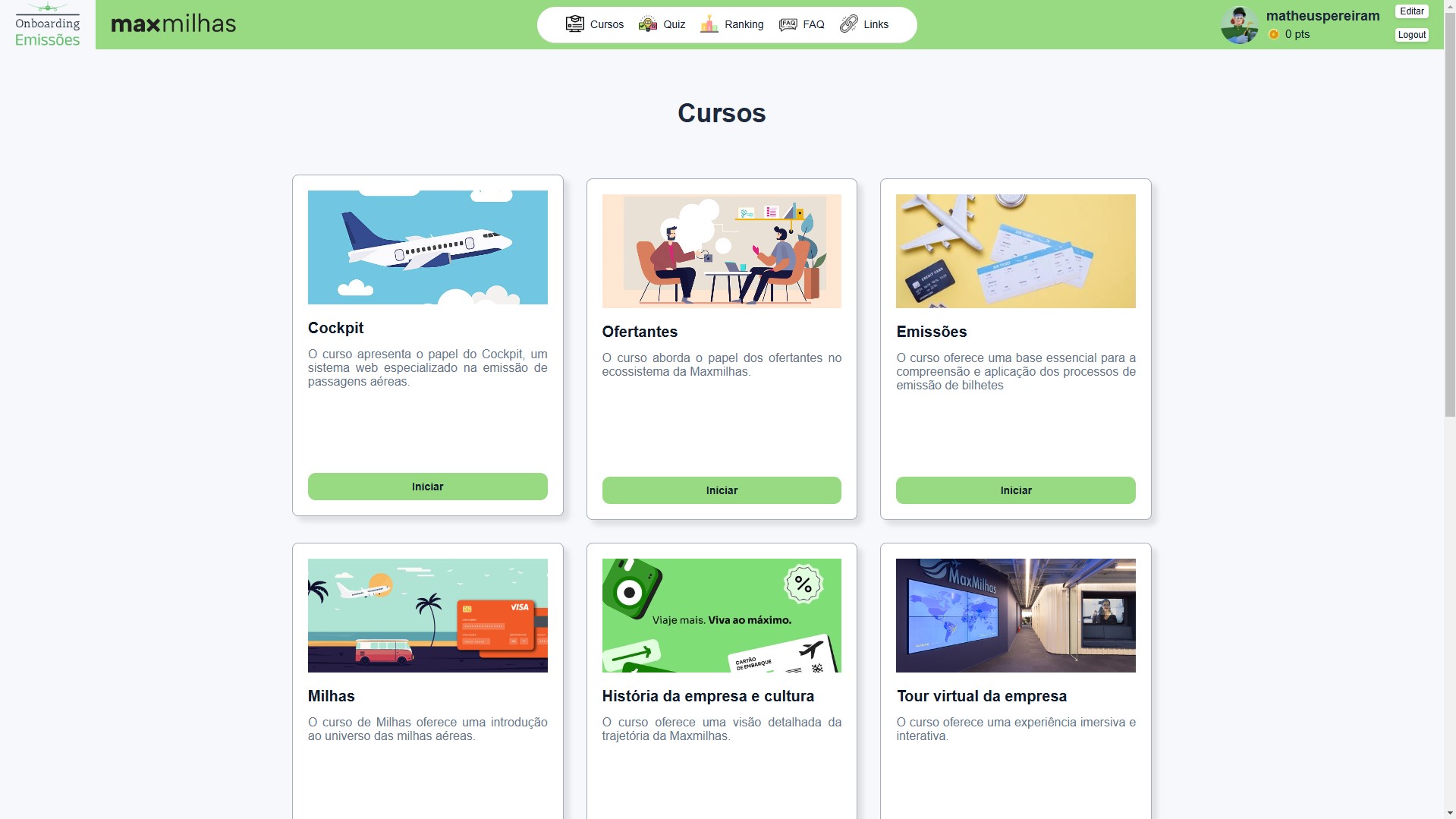 Onboarding Maxmilhas