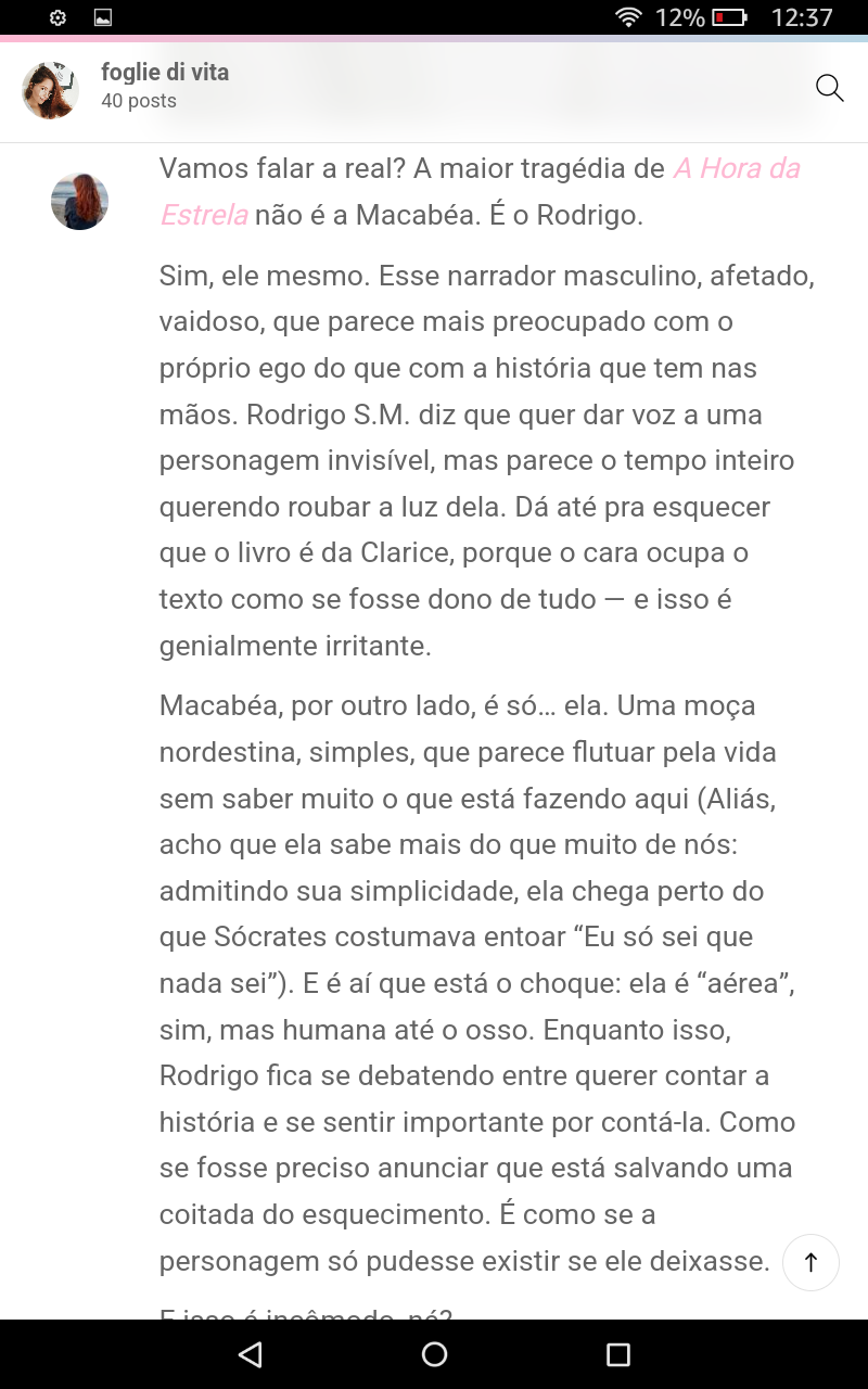Review do livro "Hora da estrela" de Clarice Lispector