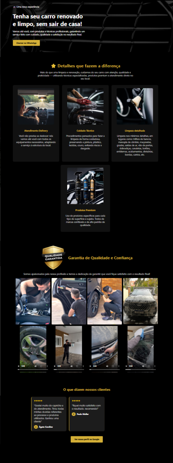Criação de Landing Page para estética automotiva