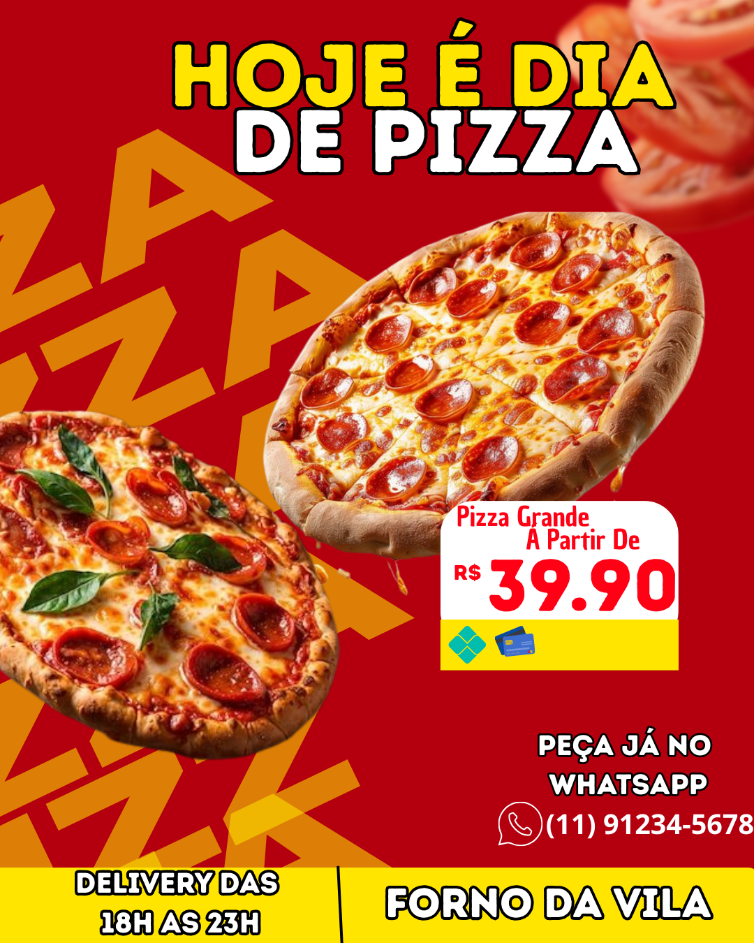 Anuncio para uma pizzaria