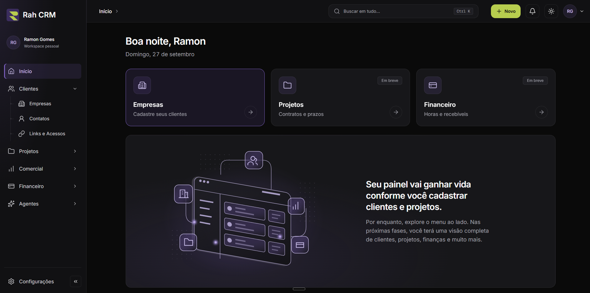 CRM completo: sistema web para gestão de contatos e projetos