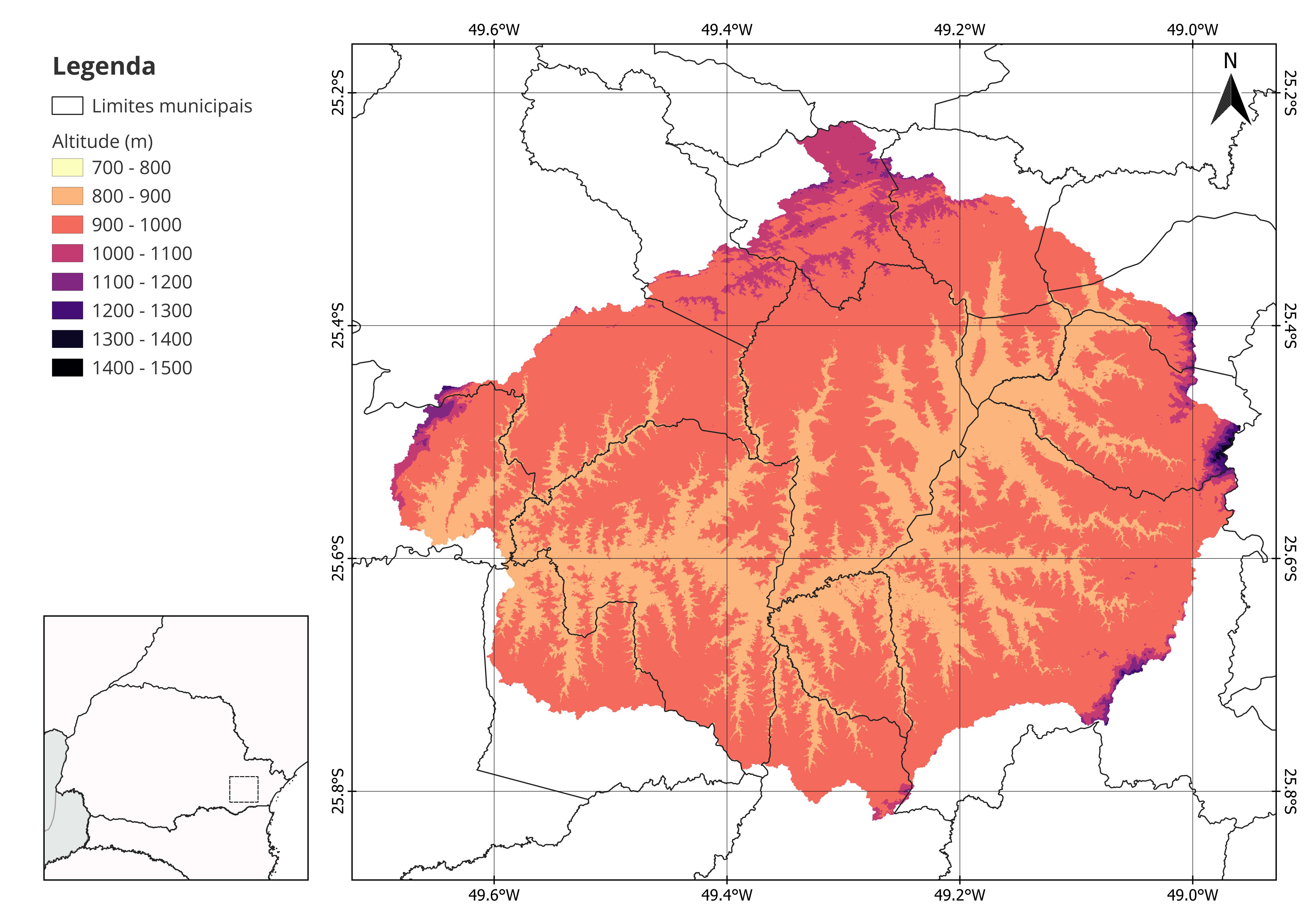 Mapa de altura da Bacia do Alto Iguaçu