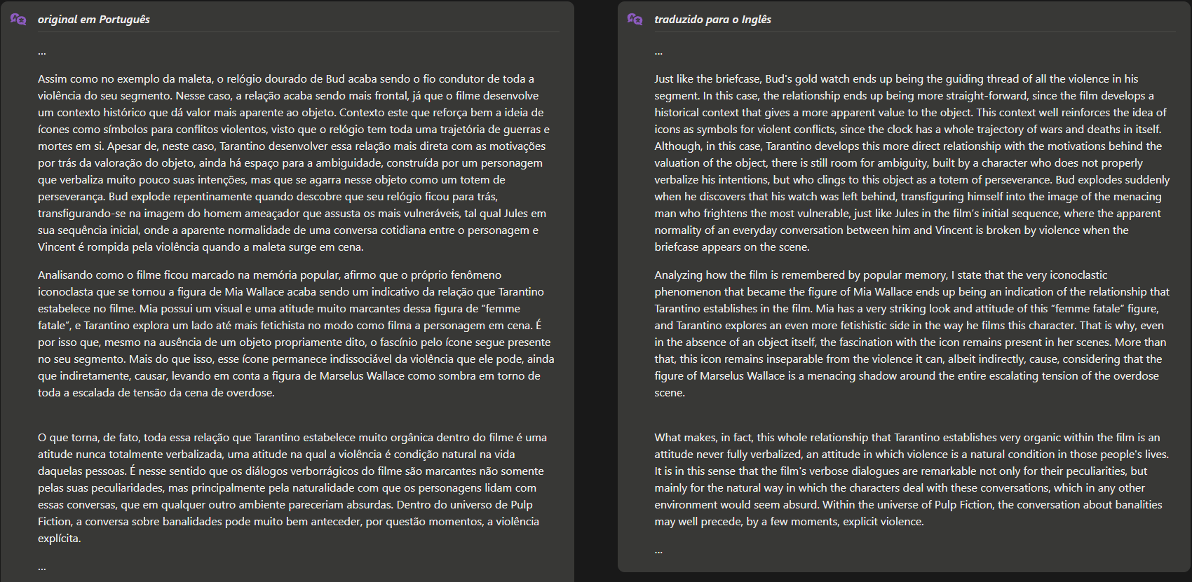 Tradução de crítica de cinema