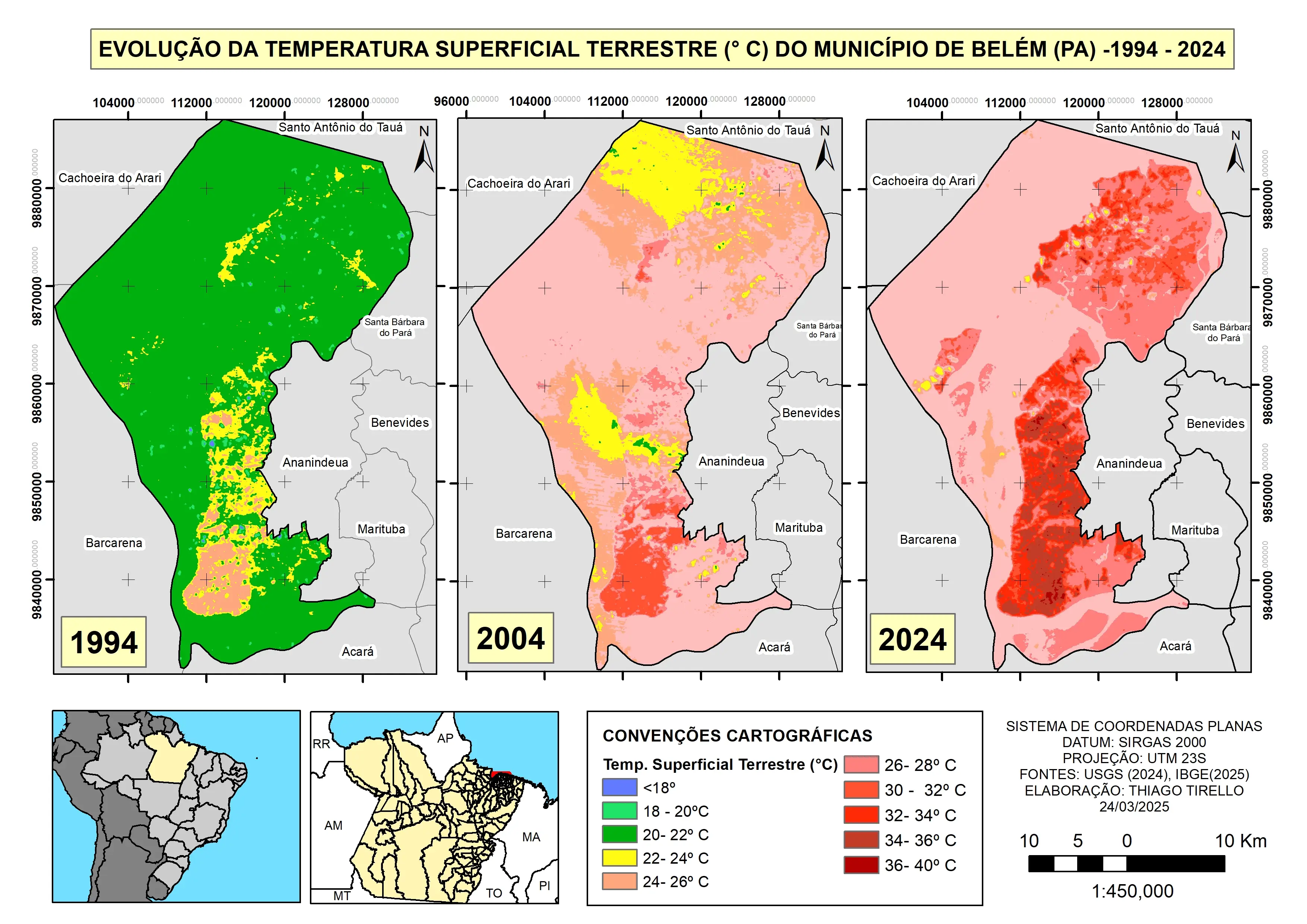 land Surface Temperature of Belem between 1994 - 2024 using Lansat 5 and 9 images.