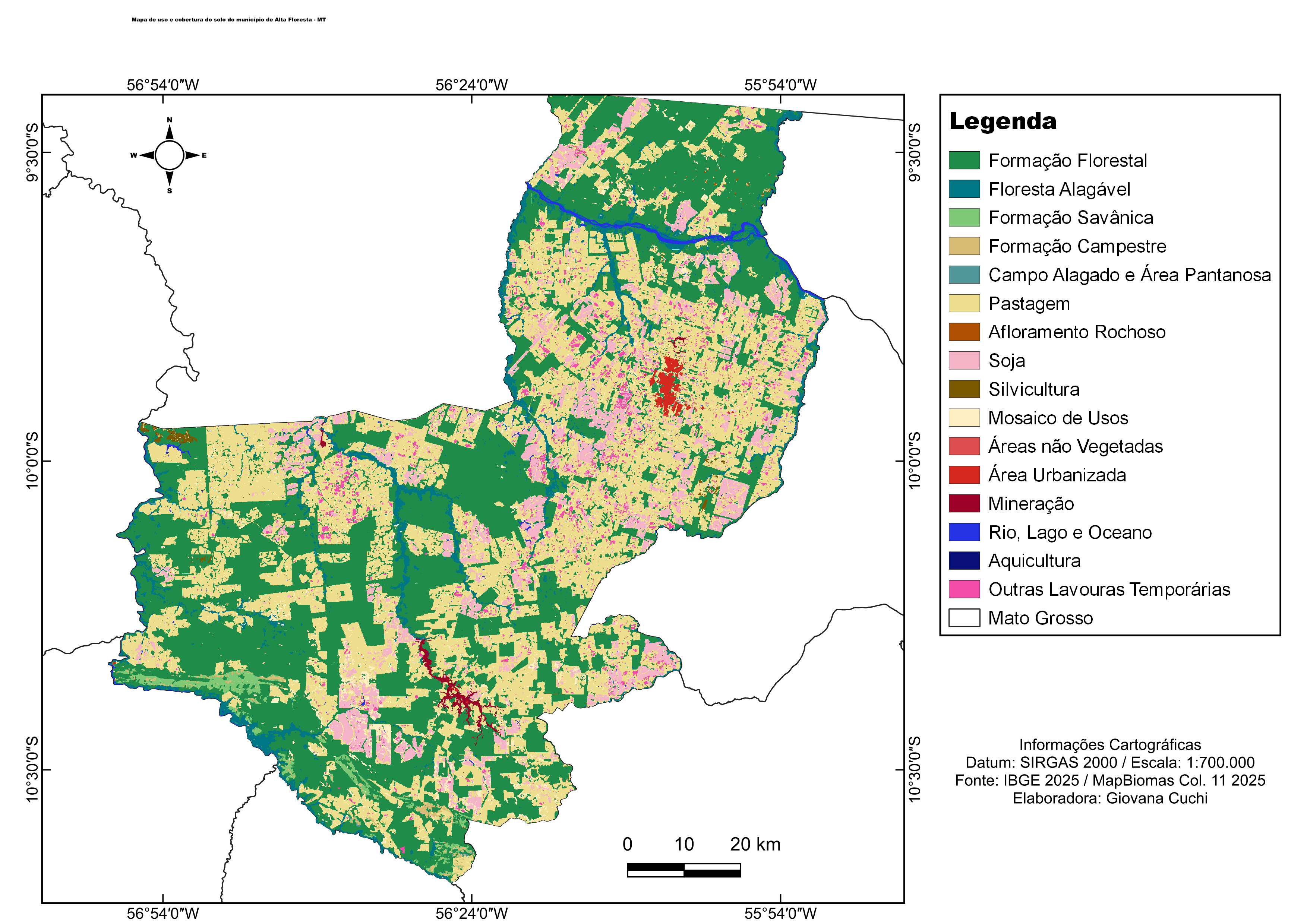 Mapa de uso e cobertura do solo do município de Alta Floresta - MT
