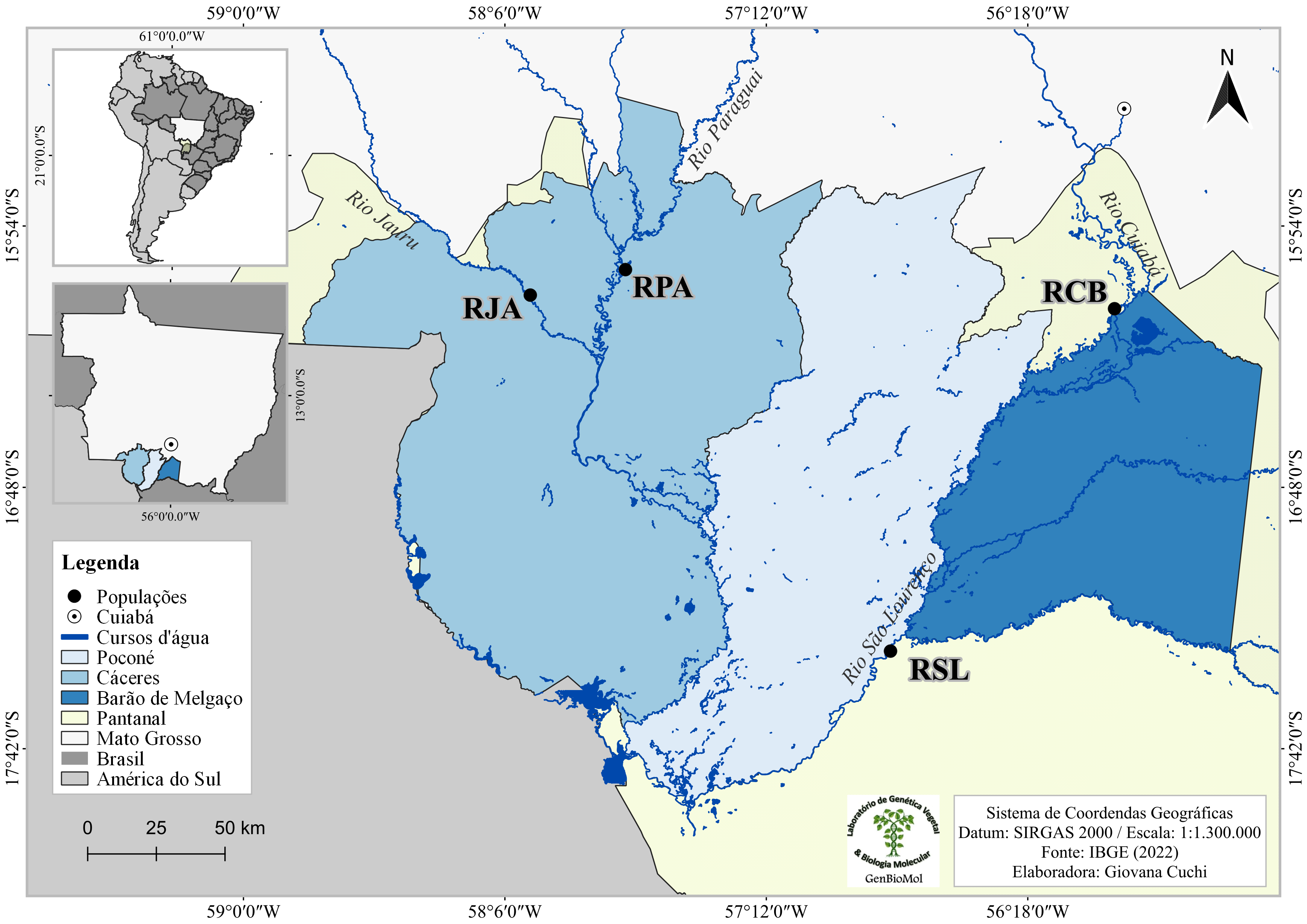 Mapa de localização com ideitificação de corpos d'água
