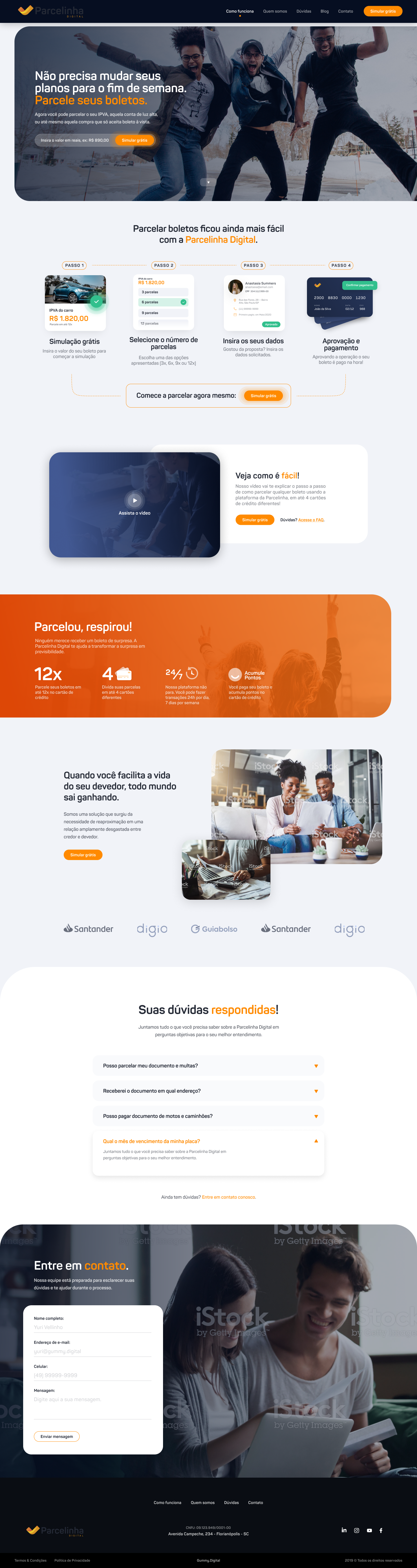 Landing Page, Simulador e Admin