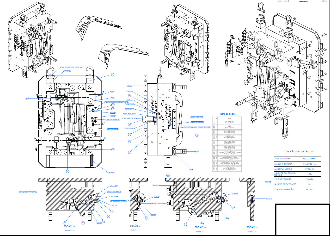 DESENHO DE MONTAGEM MOLDE PARA INJEÇÃO DE PLASTICO
