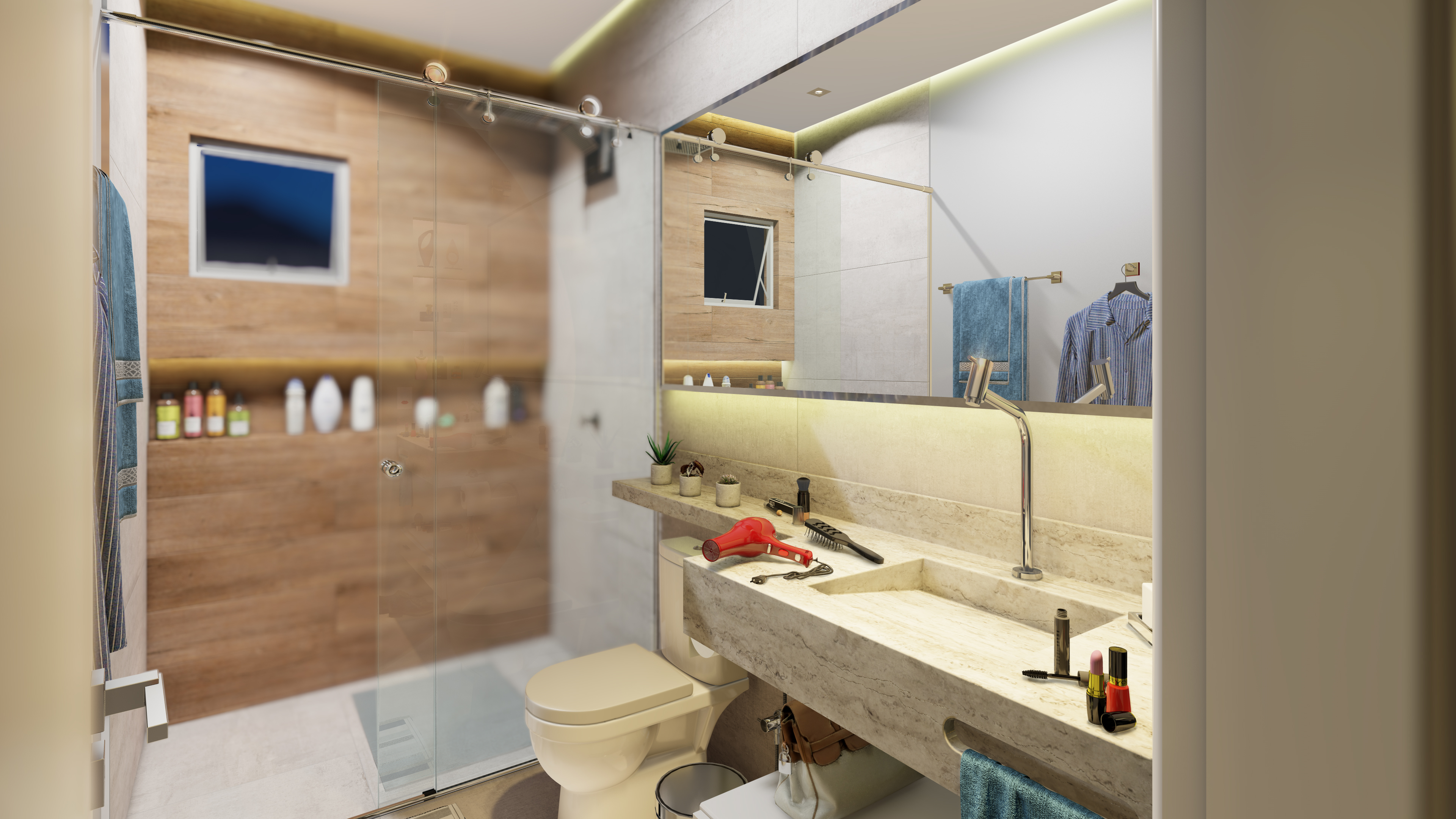 Modelagem e renderização (Banheiro social)