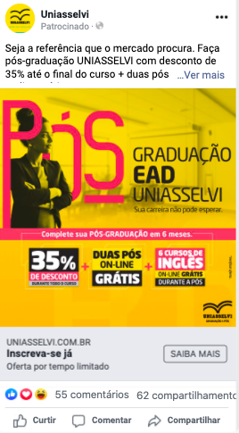 Anúncio patrocinado no Instagram e Facebook
