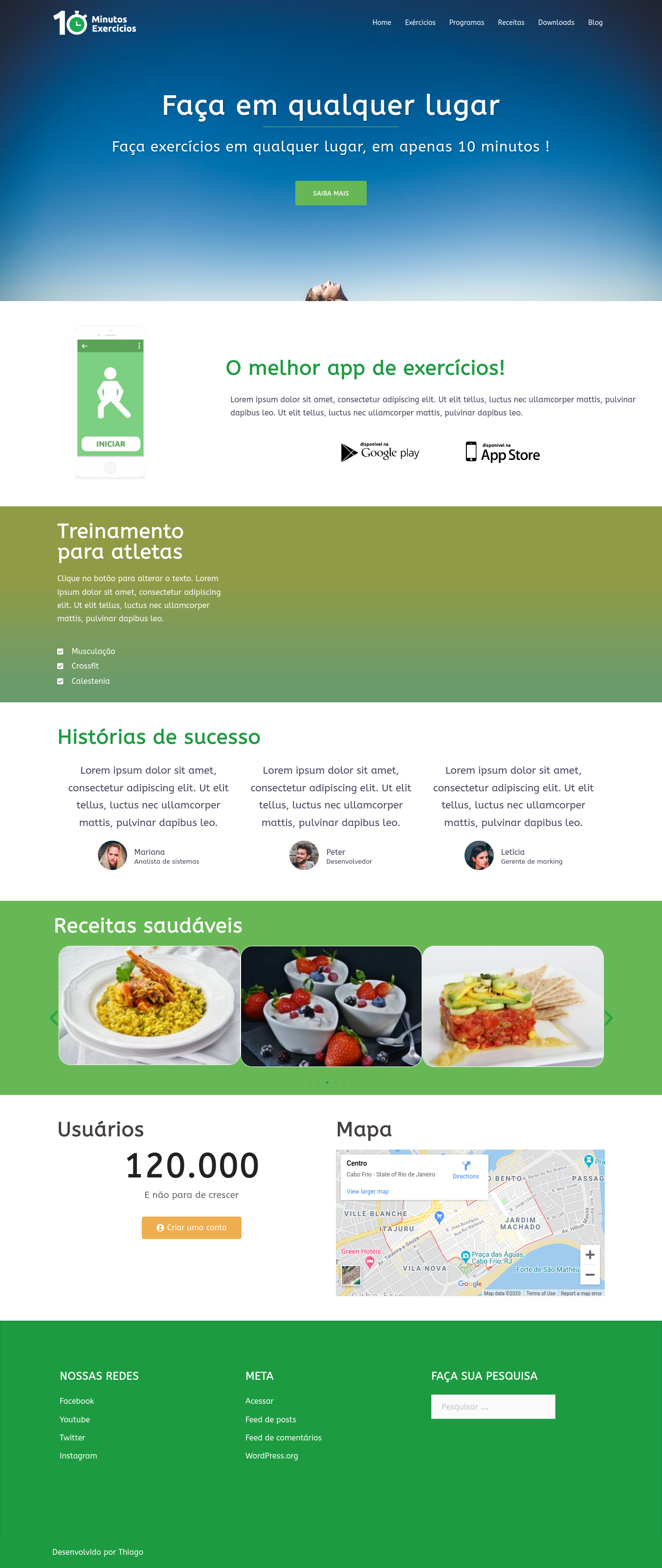 Landing page do App 10 minutos de Exercícios